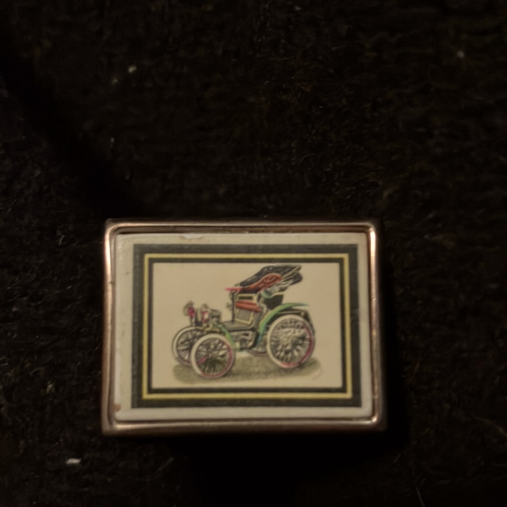 Gold Tone Cuff Links With Antique Auto Pic Perfect Man Size Rectangles, Standout